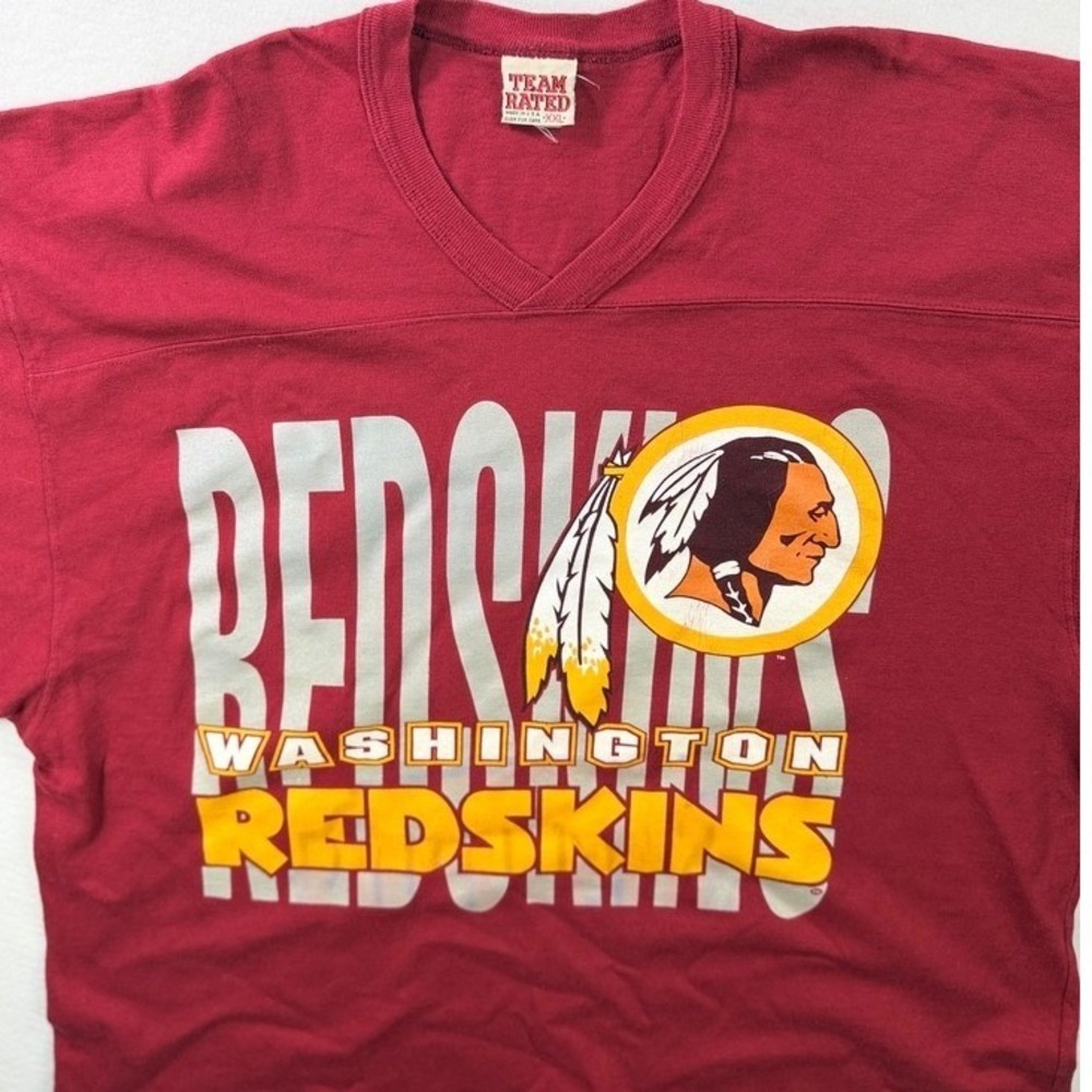 Vintage Washington Redskins Team Rated Shirt XXL USA Made 90s NFL V-Neck Red - Picture 4 of 11